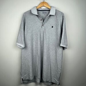 IZOD Mens Gray Advantage‎ Pique Polo Shirt LT Tall Short Sleeve Logo Embroidered